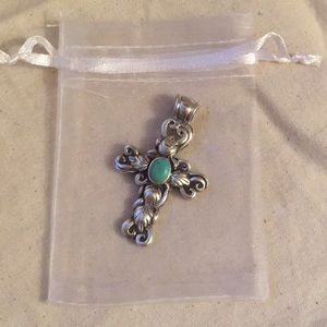 Unique turquoise and silver cross pendant